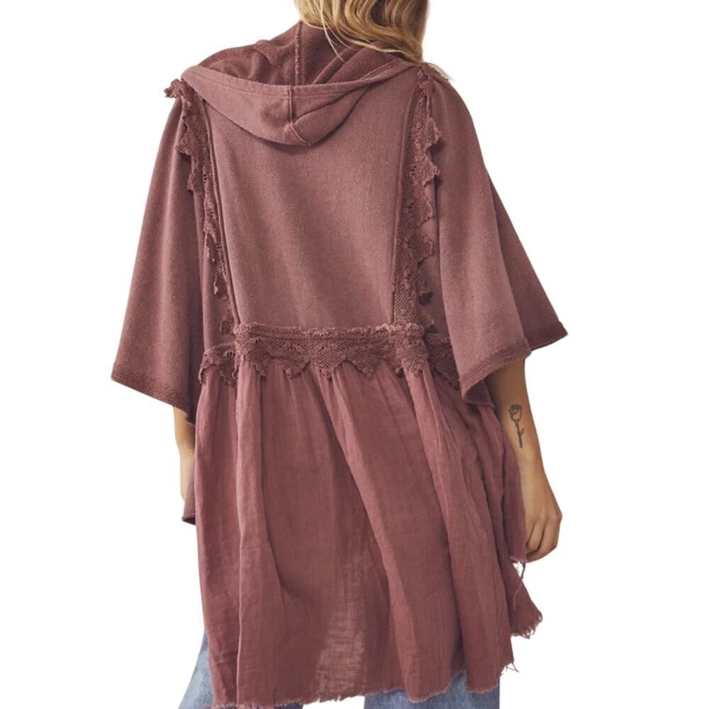 Free People Hey Girl Lace Peplum Hoodie Full Zip Slouchy Whimsigoth Jacket M - Picture 3 of 16